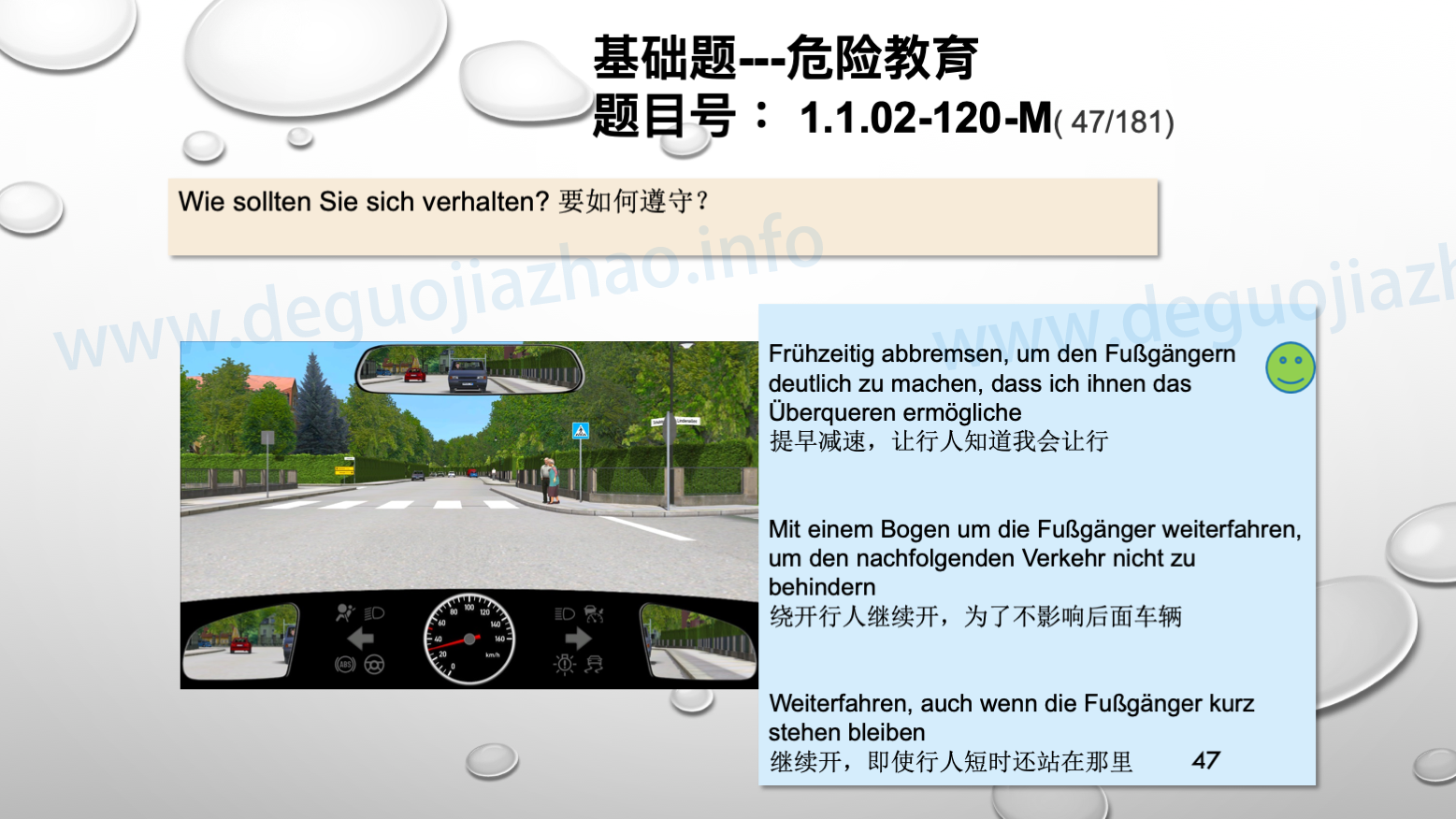 德国驾照官方理论题 章节 1.1.02 面对行人时的行为准则