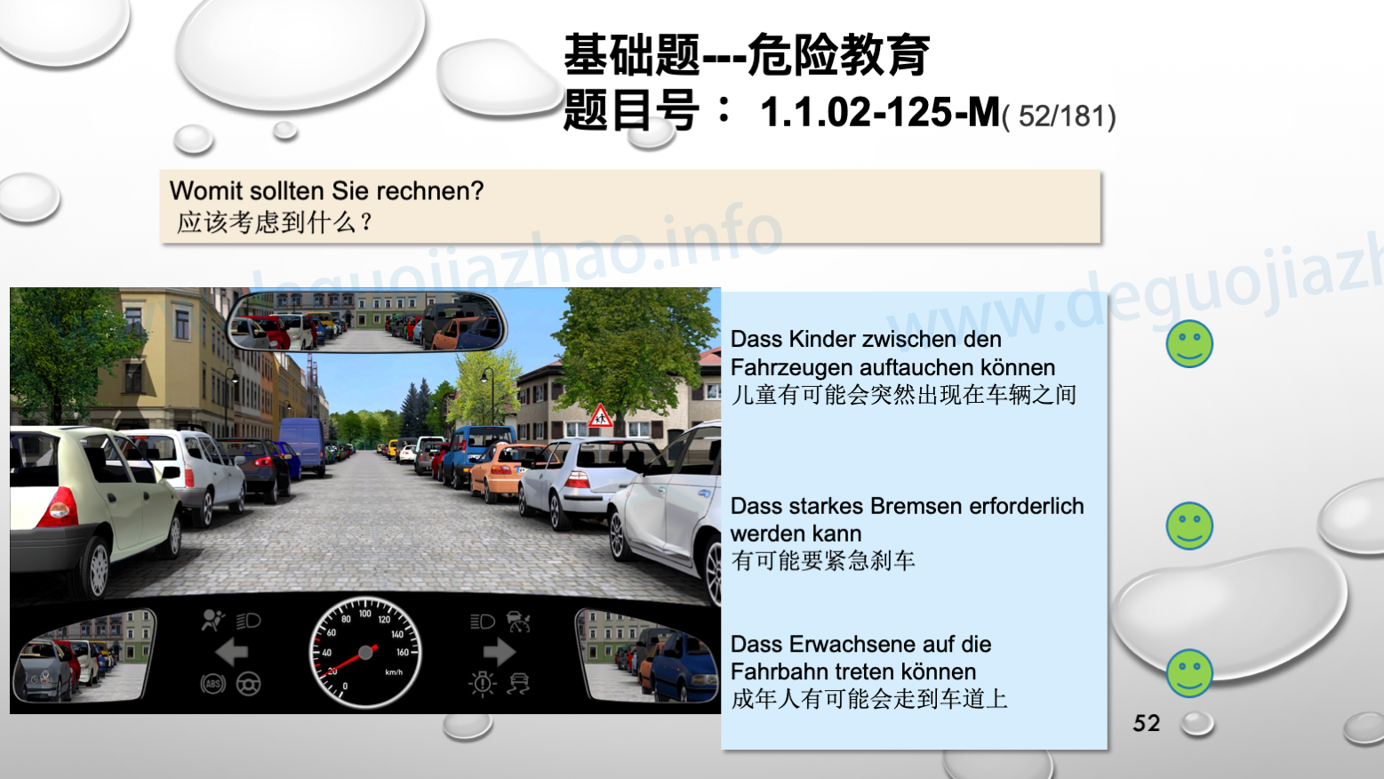 德国驾照官方理论题 章节 1.1.02 面对行人时的行为准则