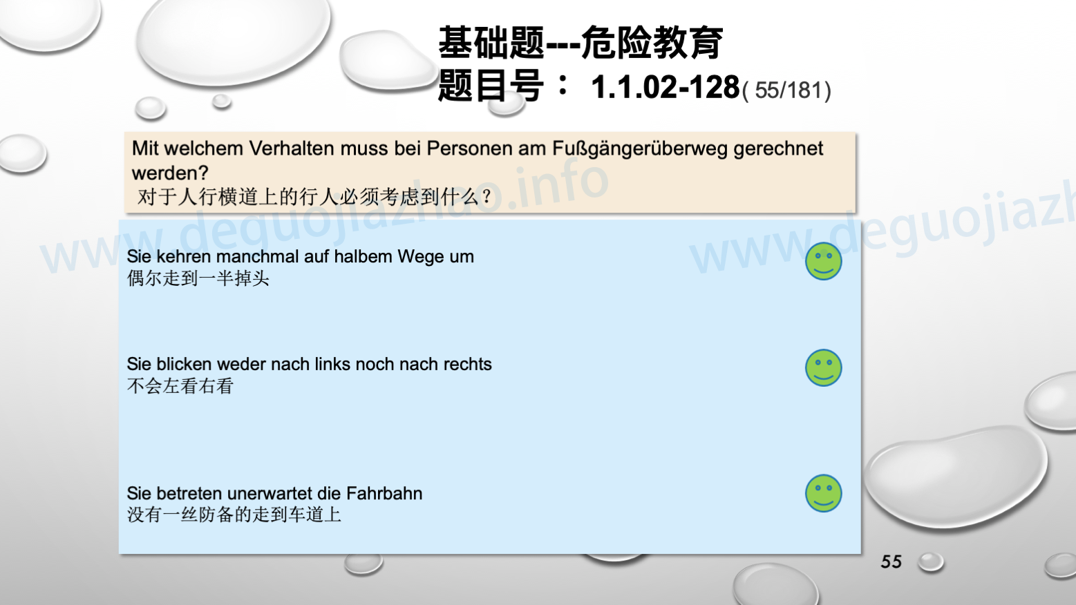 德国驾照官方理论题 章节 1.1.02 面对行人时的行为准则