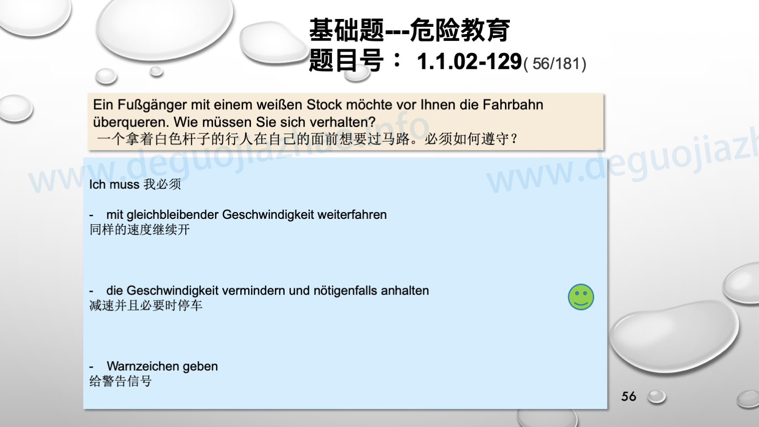 德国驾照官方理论题 章节 1.1.02 面对行人时的行为准则