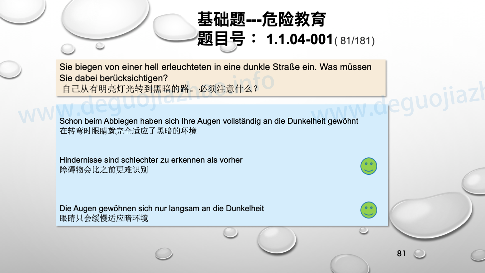德国驾照官方理论题 章节 1.1.04 黑暗和不好的视线
