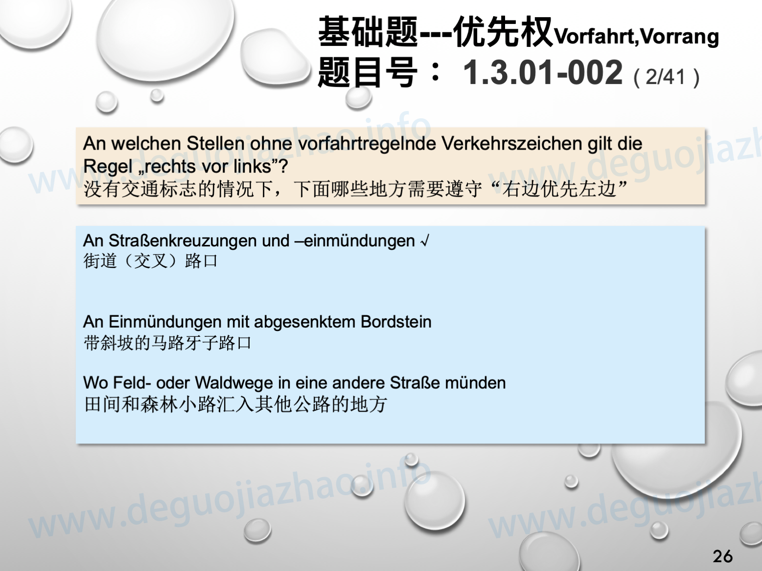 德国驾照官方理论题 章节 1.3.01 优先权