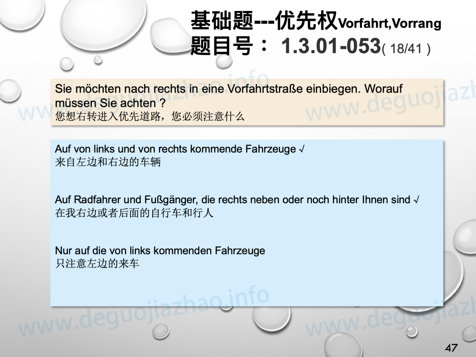 德国驾照官方理论题 章节 1.3.01 优先权