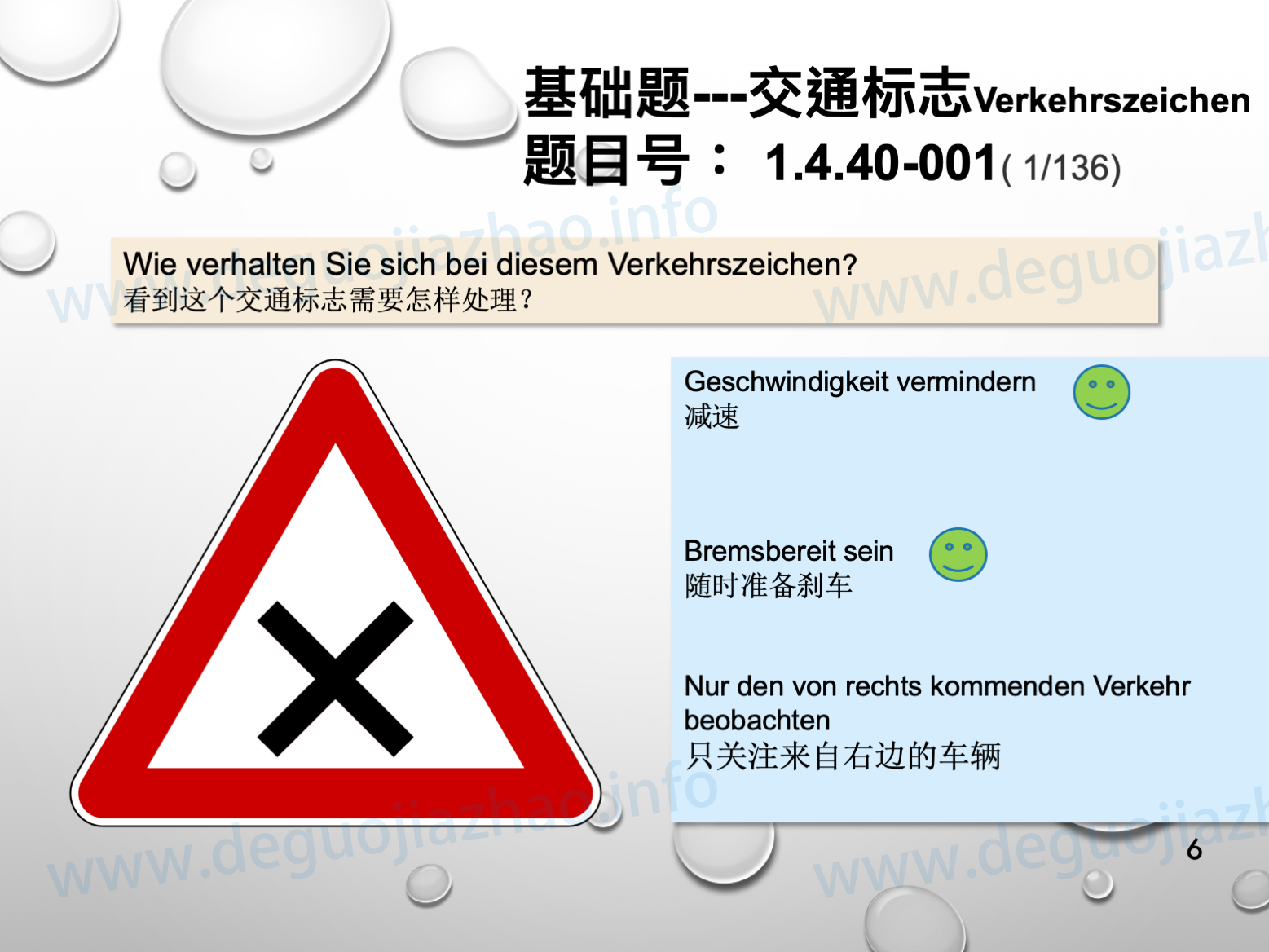 德国驾照官方理论题 章节 1.4.40 危险标志