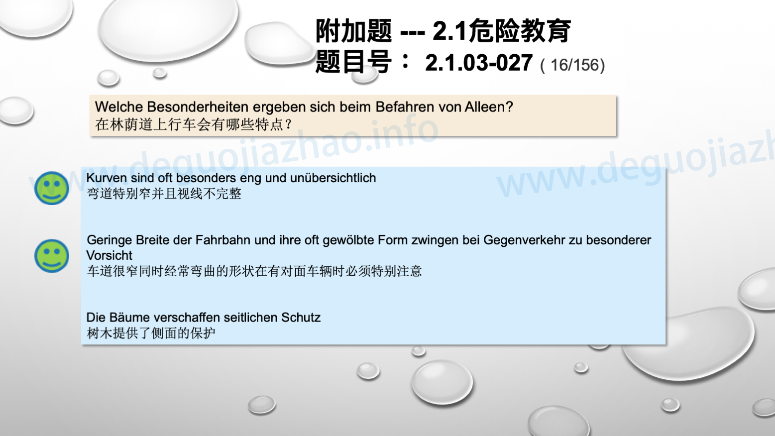德国驾照官方理论题 章节 2.1.03 车道和天气因素