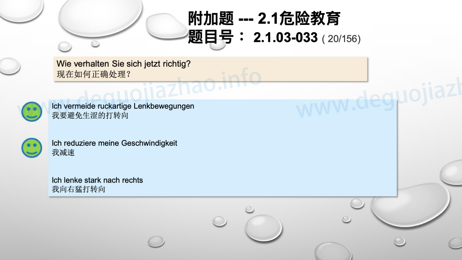 德国驾照官方理论题 章节 2.1.03 车道和天气因素