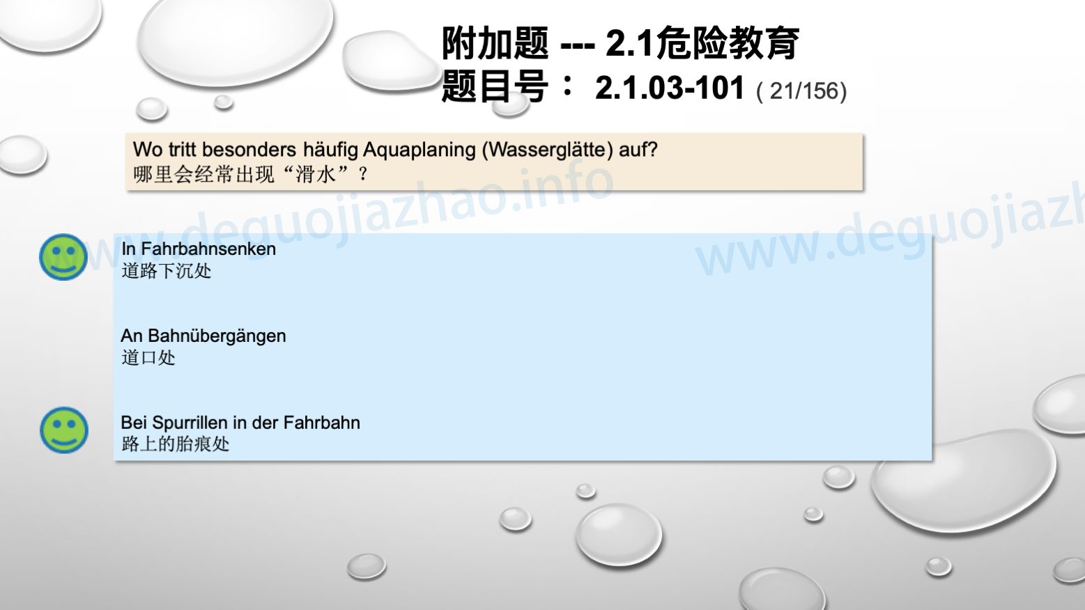 德国驾照官方理论题 章节 2.1.03 车道和天气因素