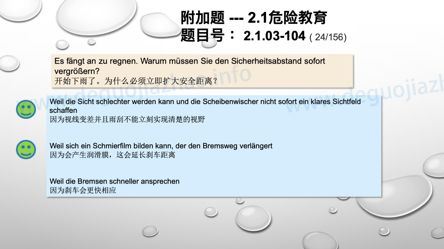 德国驾照官方理论题 章节 2.1.03 车道和天气因素
