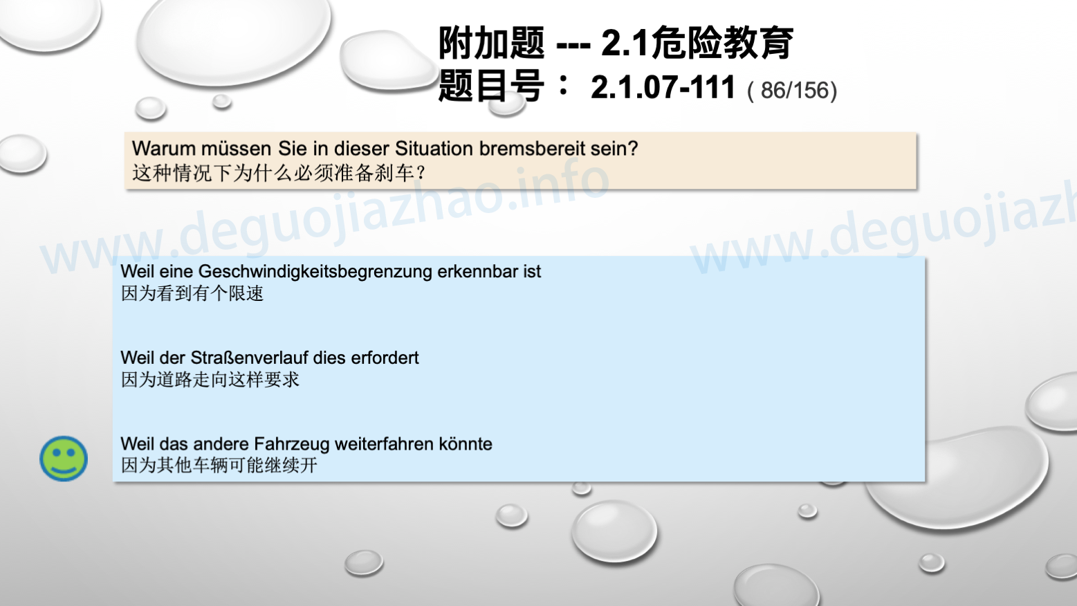 德国驾照官方理论题 章节 2.1.07 特殊的交通情况