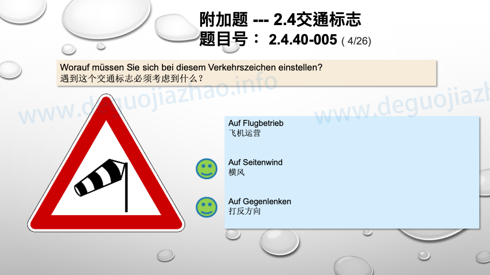 德国驾照官方理论题 章节 2.4.40 危险标志 