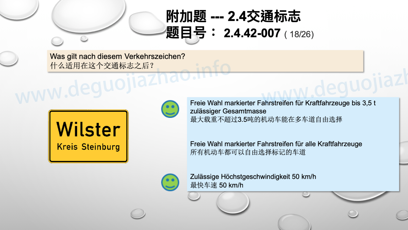 德国驾照官方理论题 章节 2.4.42 指向标志 