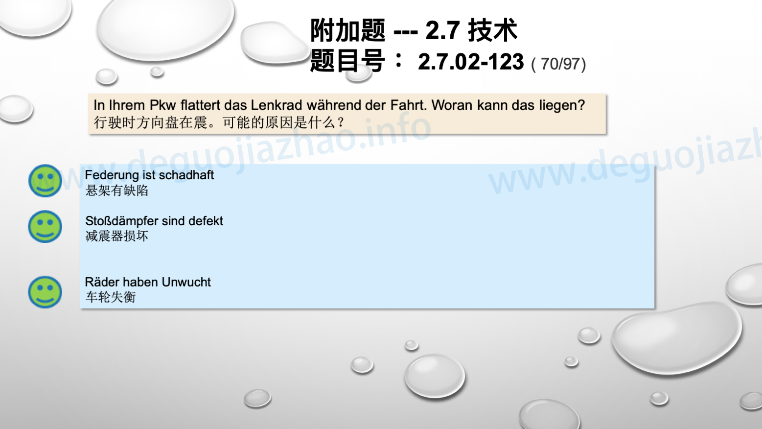 德国驾照官方理论题 章节 2.7.02 缺陷识别，锁定故障 