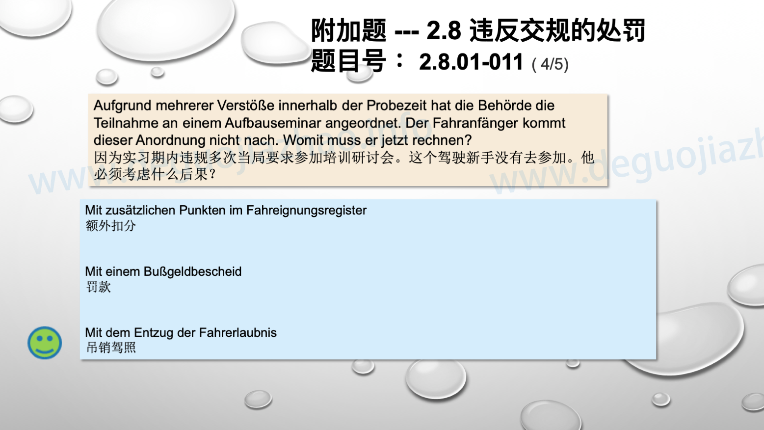 德国驾照官方理论题 章节 2.8.01 驾驶资格